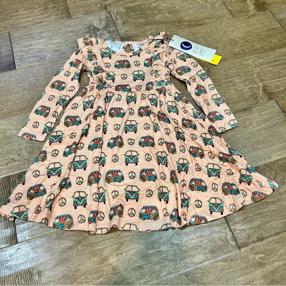 Dream Jamms Girls Hippie Camper Van Peace Twirl Dress Orange Size 4T NWT Cute